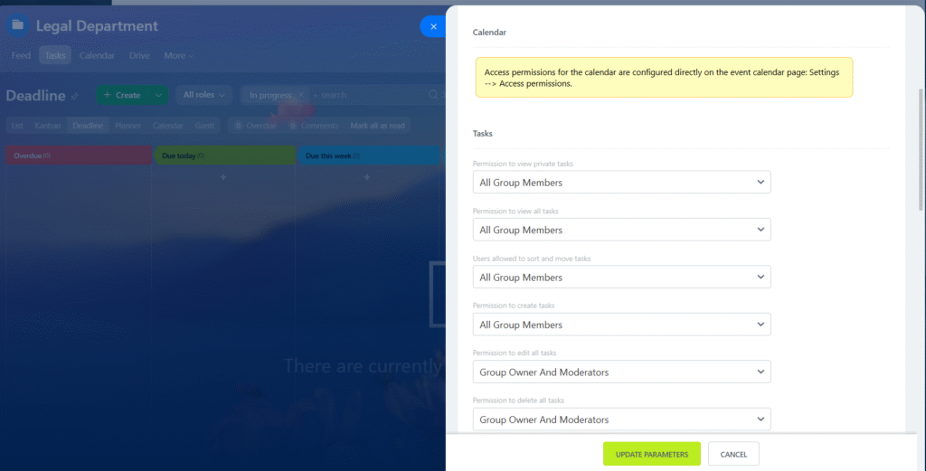 Bitrix24 Project Management access permissions
