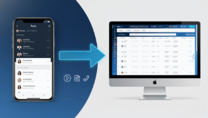 Runo integration with Bitrix24 showing mobile call logs syncing to Bitrix24 CRM desktop interface with attached call recordings.