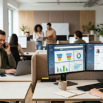 Sales rep using Bitrix24 CRM on a laptop with automated follow-ups, tasks, and deal pipeline stages