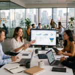 Business owner using a CRM on a laptop to manage customers, automate tasks, and track sales leads